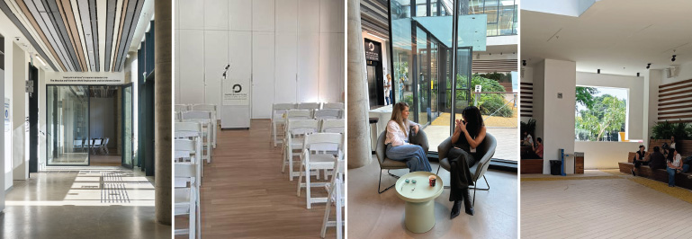 החצר, חלל הספריה ופנים כיתות הלימוד 